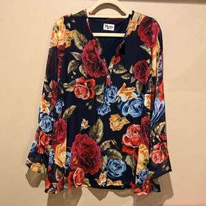Show Me Your MuMu Floral Blouse - Red, Blue, Orange Size Small
